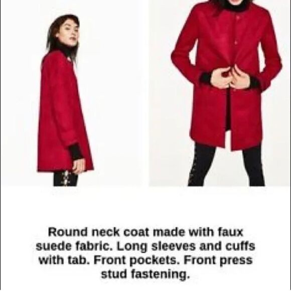 ZARA red faux suede coat Sz L - Picture 6 of 15